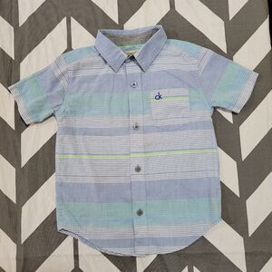 Calvin Klein Size 4 Light Blue & Green Striped Button Down Shortsleeve Shirt